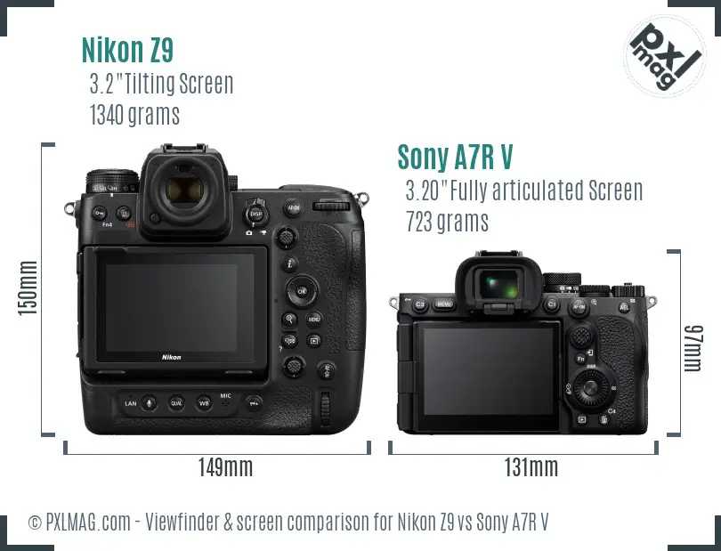 Nikon Z9 vs Sony A7R V Screen and Viewfinder comparison