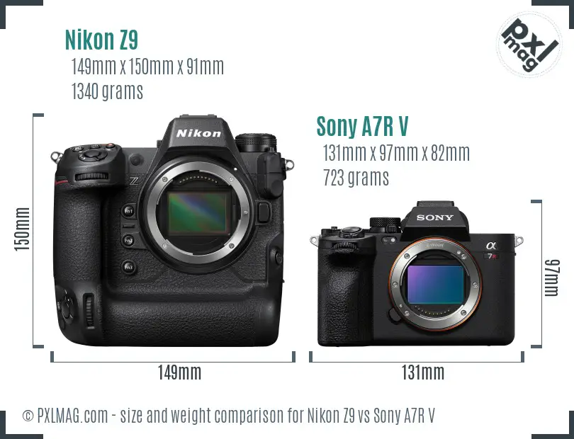Nikon Z9 vs Sony A7R V size comparison