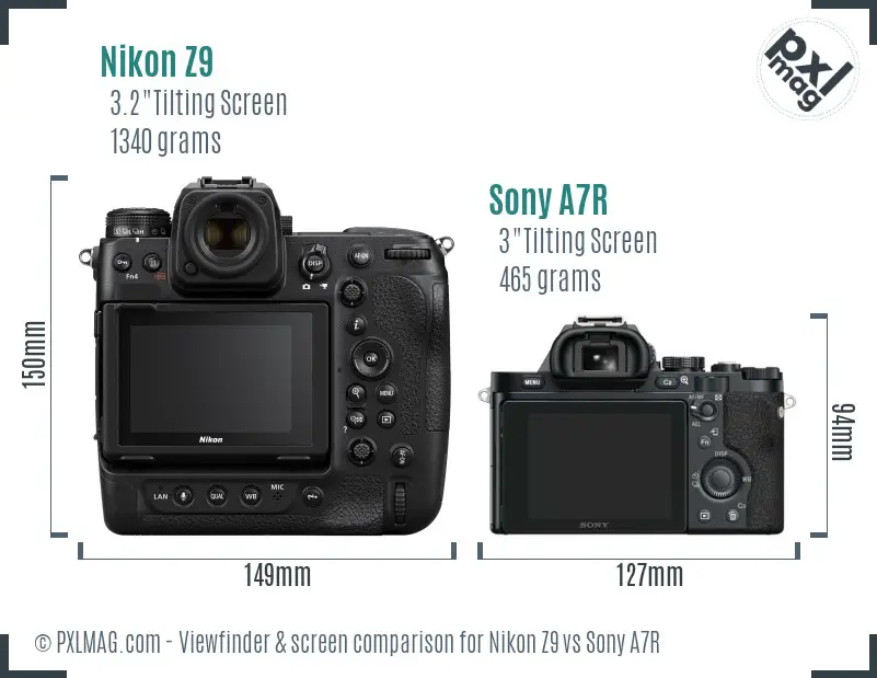 Nikon Z9 vs Sony A7R Screen and Viewfinder comparison