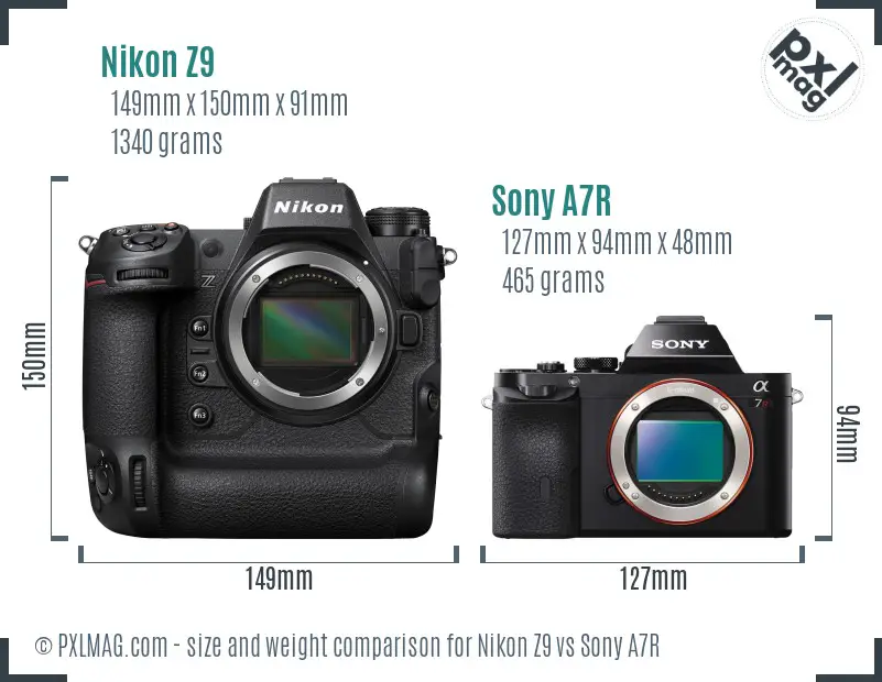 Nikon Z9 vs Sony A7R size comparison