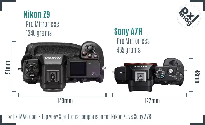 Nikon Z9 vs Sony A7R top view buttons comparison