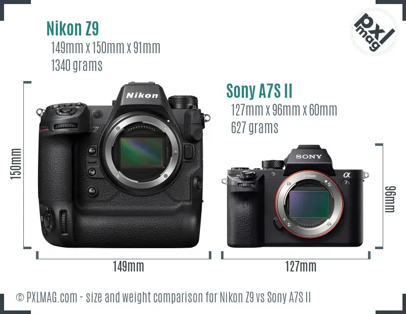 Nikon Z9 vs Sony A7S II size comparison