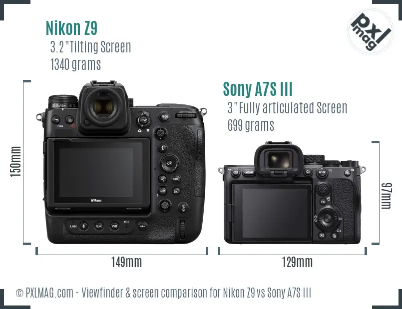 Nikon Z9 vs Sony A7S III Screen and Viewfinder comparison