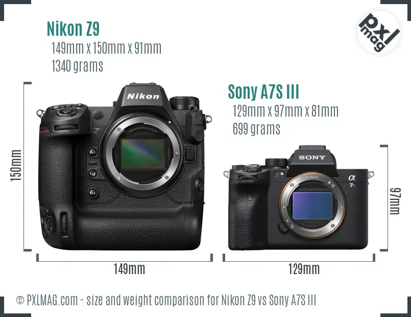 Nikon Z9 vs Sony A7S III size comparison