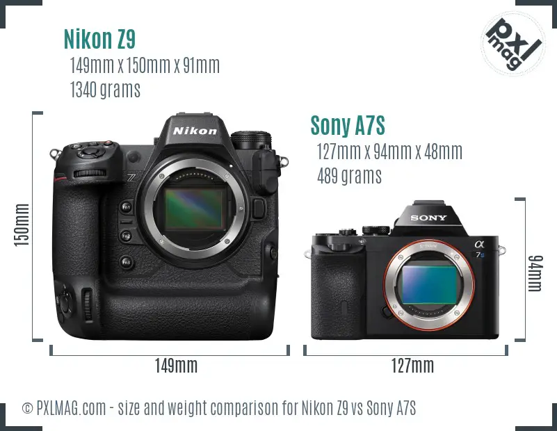 Nikon Z9 vs Sony A7S size comparison