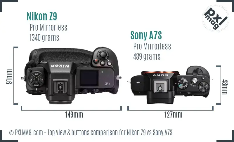 Nikon Z9 vs Sony A7S top view buttons comparison