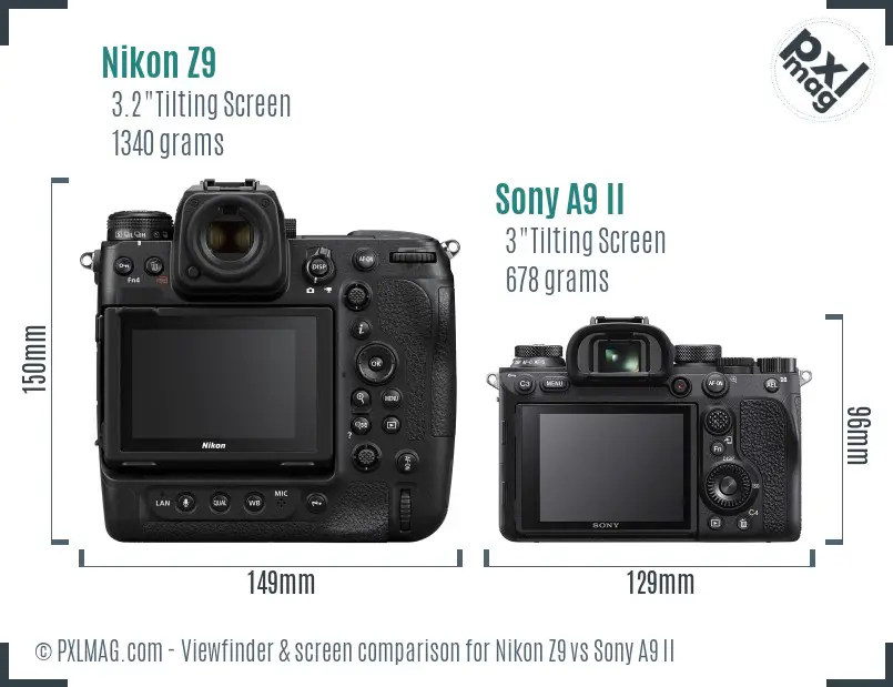 Nikon Z9 vs Sony A9 II Screen and Viewfinder comparison