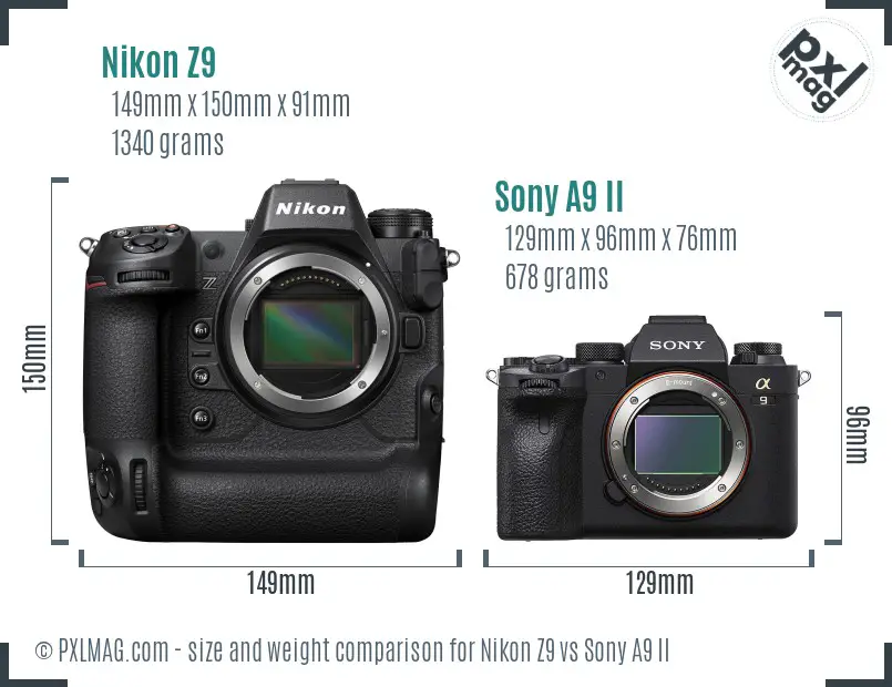 Nikon Z9 vs Sony A9 II size comparison