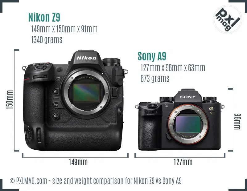 Nikon Z9 vs Sony A9 size comparison