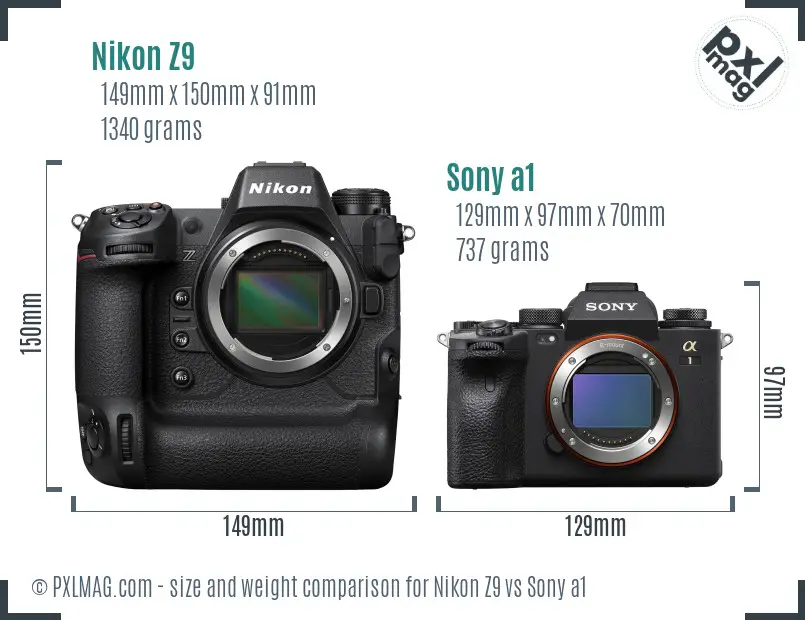 Nikon Z9 vs Sony a1 size comparison