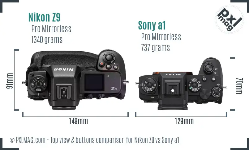 Nikon Z9 vs Sony a1 top view buttons comparison