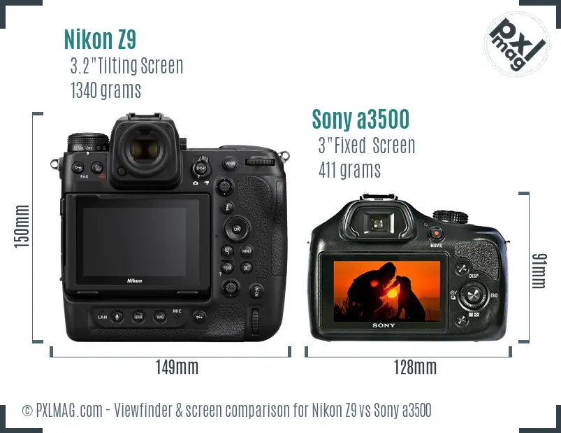 Nikon Z9 vs Sony a3500 Screen and Viewfinder comparison