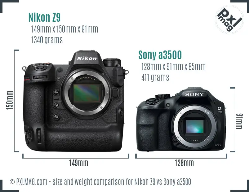 Nikon Z9 vs Sony a3500 size comparison