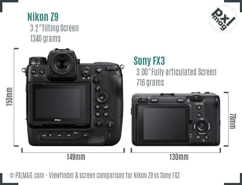 Nikon Z9 vs Sony FX3 Screen and Viewfinder comparison