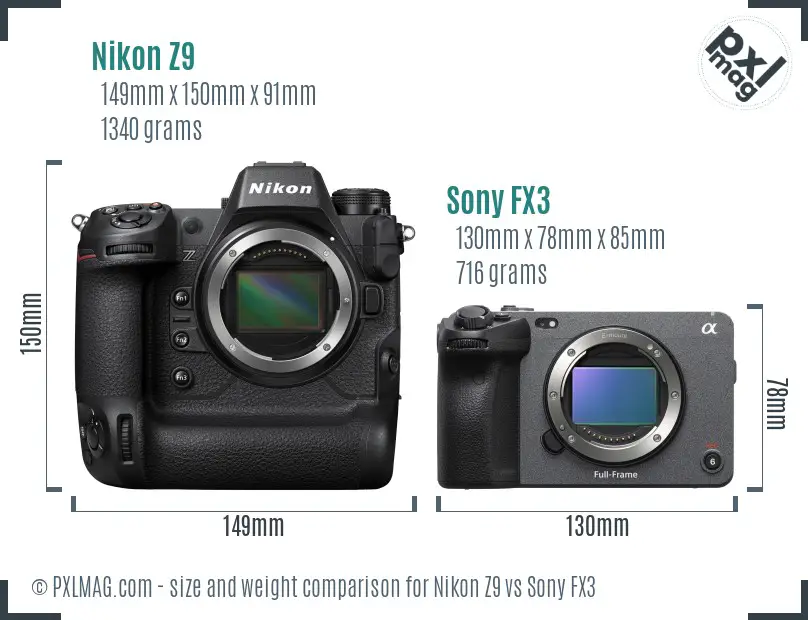 Nikon Z9 vs Sony FX3 size comparison