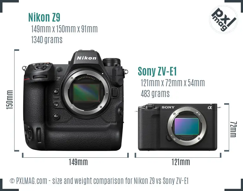 Nikon Z9 vs Sony ZV-E1 size comparison