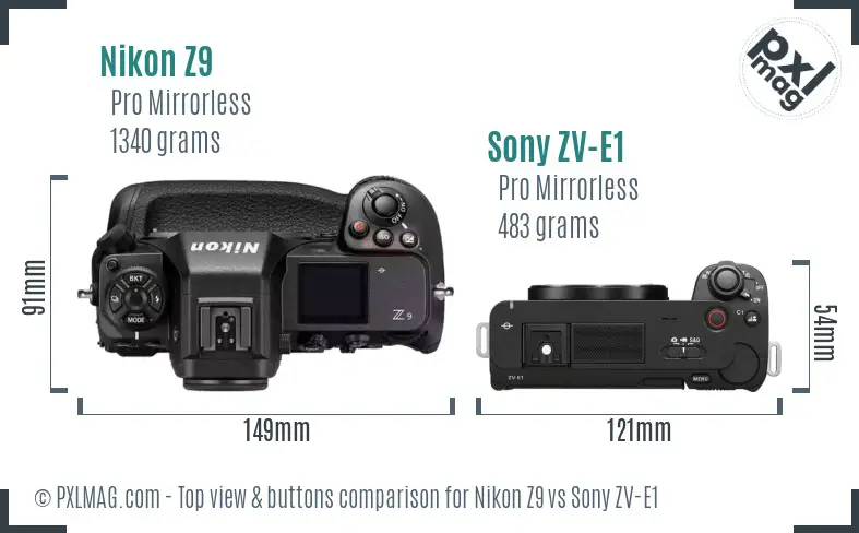 Nikon Z9 vs Sony ZV-E1 top view buttons comparison