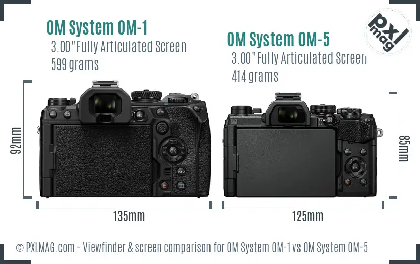 OM System OM-1 vs OM System OM-5 Screen and Viewfinder comparison