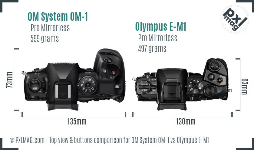 OM System OM-1 vs Olympus E-M1 top view buttons comparison