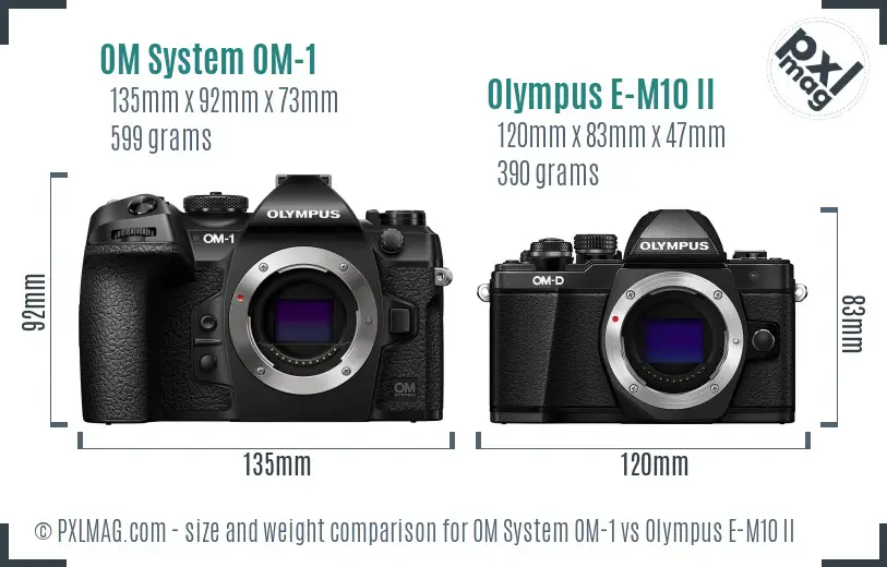 OM System OM-1 vs Olympus E-M10 II size comparison OM System OM-1 vs Olympus E-M10 II size comparison