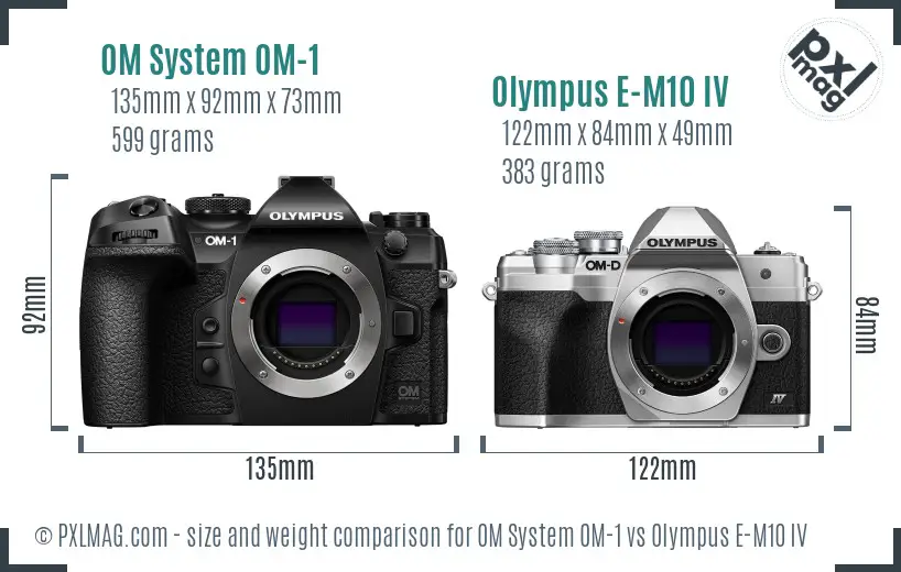 OM System OM-1 vs Olympus E-M10 IV size comparison