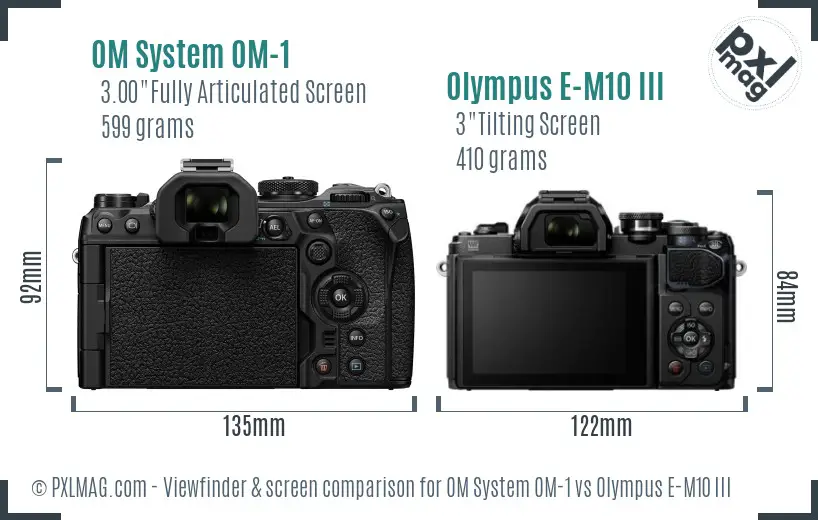 OM System OM-1 vs Olympus E-M10 III Screen and Viewfinder comparison