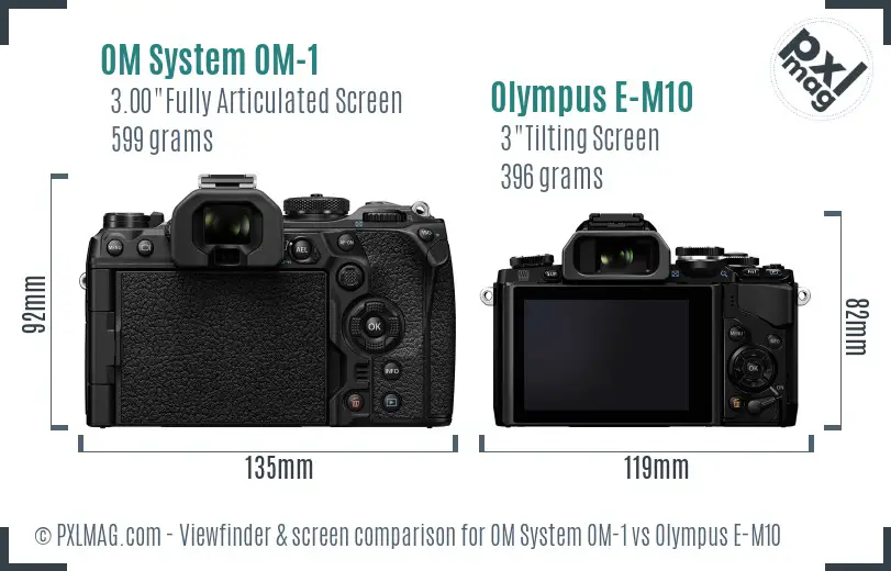 OM System OM-1 vs Olympus E-M10 Screen and Viewfinder comparison