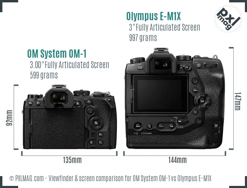 OM System OM-1 vs Olympus E-M1X Screen and Viewfinder comparison