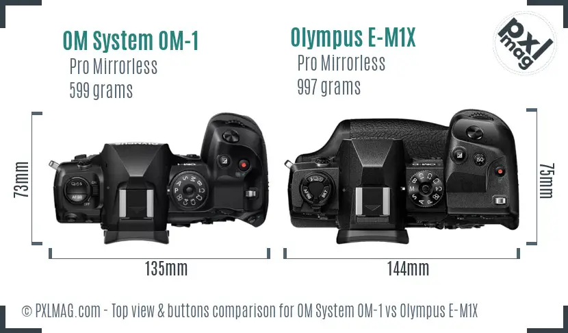 OM System OM-1 vs Olympus E-M1X top view buttons comparison