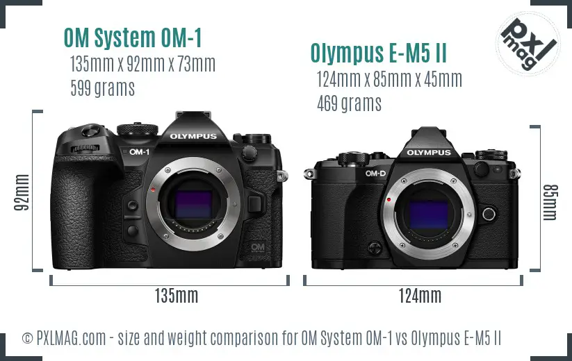OM System OM-1 vs Olympus E-M5 II size comparison OM System OM-1 vs Olympus E-M5 II size comparison