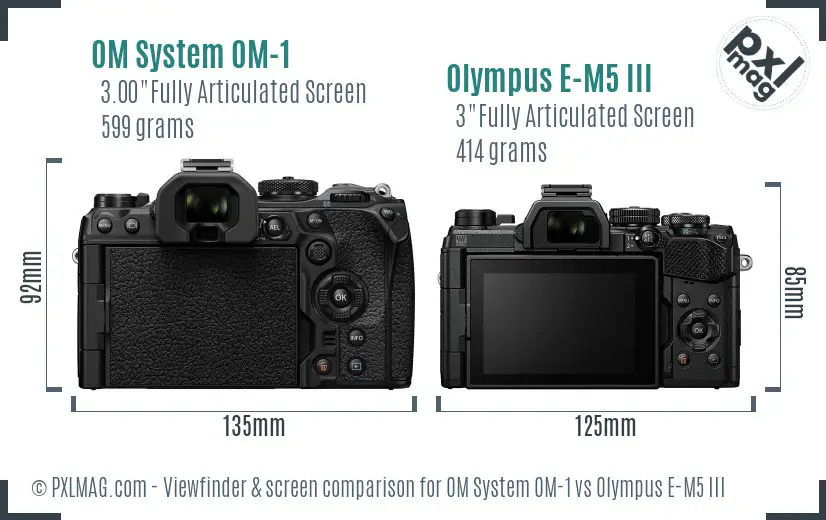 OM System OM-1 vs Olympus E-M5 III Screen and Viewfinder comparison