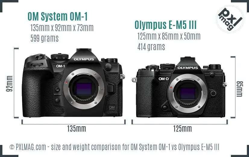 OM System OM-1 vs Olympus E-M5 III size comparison