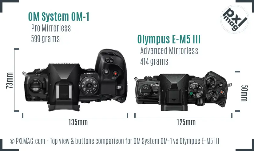 OM System OM-1 vs Olympus E-M5 III top view buttons comparison