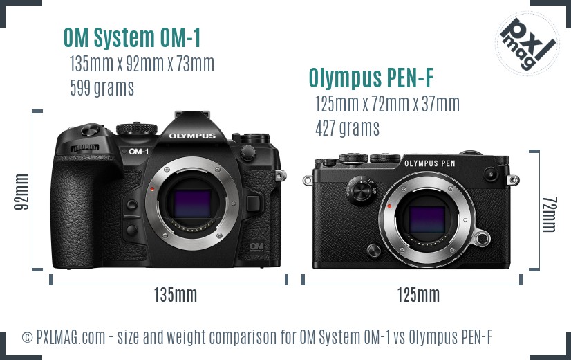 OM System OM-1 vs Olympus PEN-F size comparison OM System OM-1 vs Olympus PEN-F size comparison