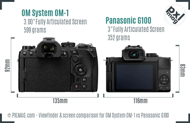 OM System OM-1 vs Panasonic G100 Screen and Viewfinder comparison