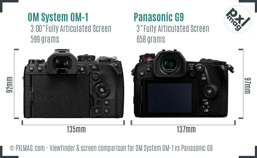 OM System OM-1 vs Panasonic G9 Screen and Viewfinder comparison