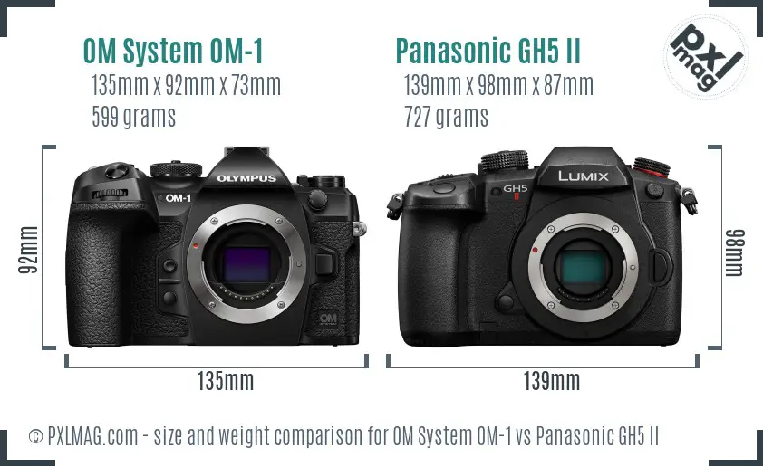 OM System OM-1 vs Panasonic GH5 II size comparison