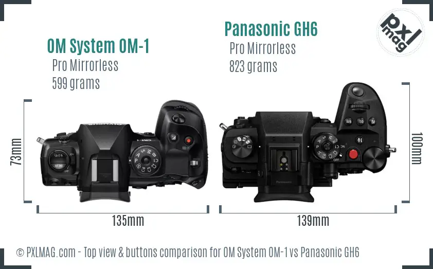 OM System OM-1 vs Panasonic GH6 top view buttons comparison