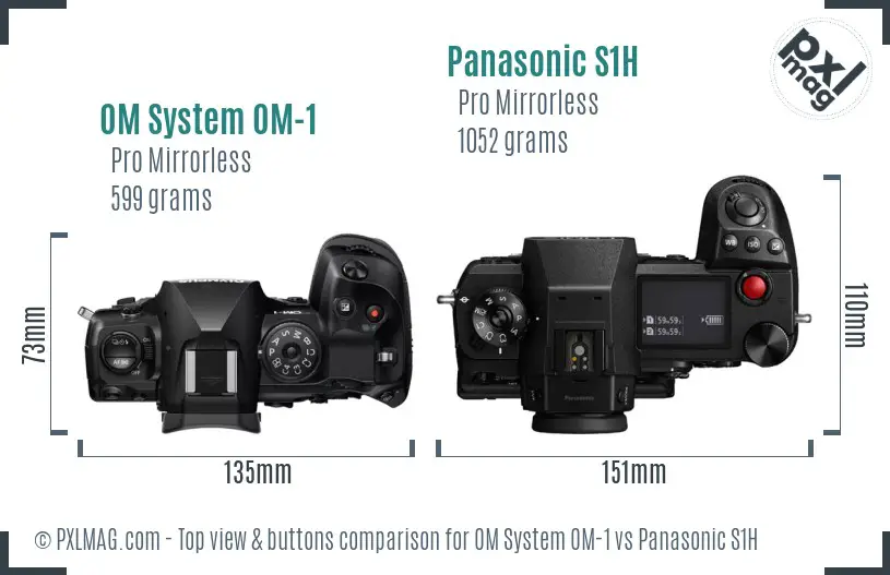 OM System OM-1 vs Panasonic S1H top view buttons comparison