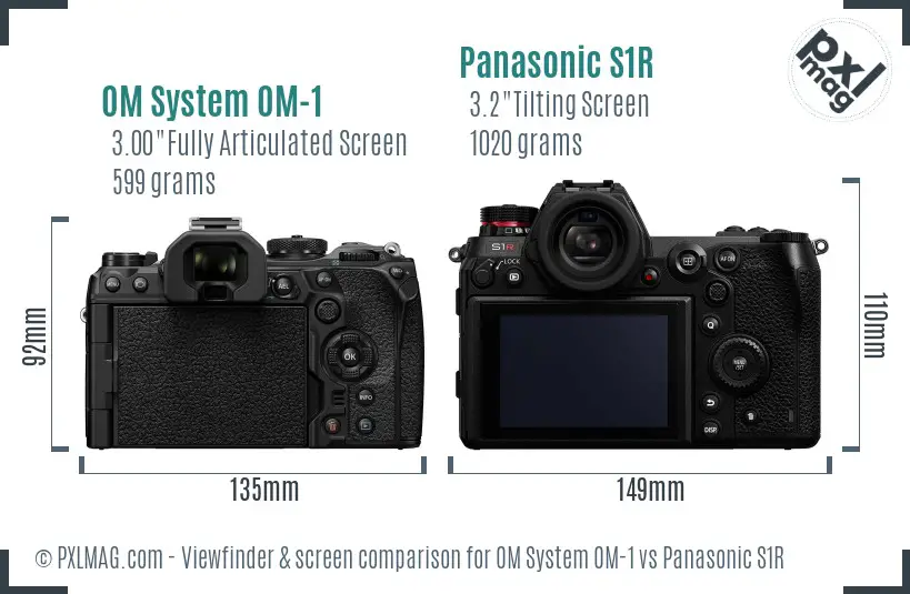 OM System OM-1 vs Panasonic S1R Screen and Viewfinder comparison