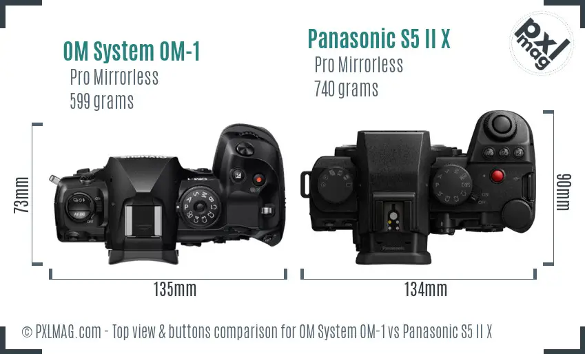 OM System OM-1 vs Panasonic S5 II X top view buttons comparison