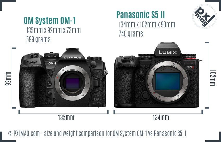 OM System OM-1 vs Panasonic S5 II size comparison