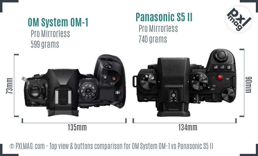 OM System OM-1 vs Panasonic S5 II top view buttons comparison