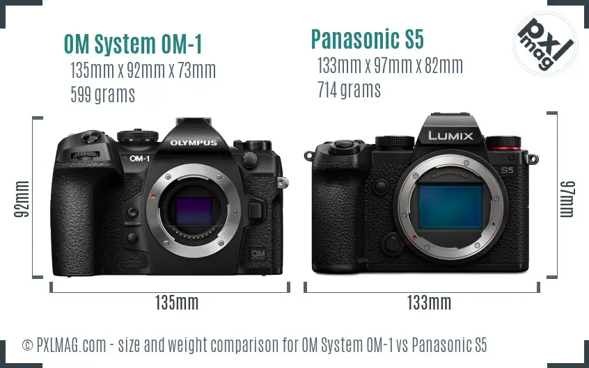 OM System OM-1 vs Panasonic S5 size comparison