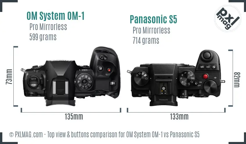OM System OM-1 vs Panasonic S5 top view buttons comparison