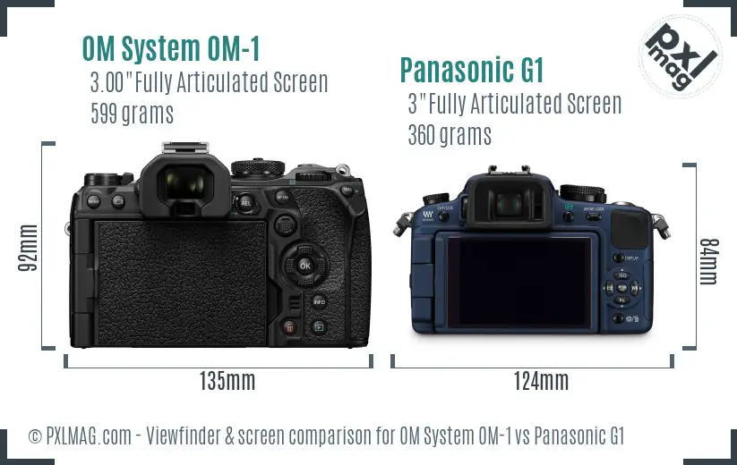 OM System OM-1 vs Panasonic G1 Screen and Viewfinder comparison OM System OM-1 vs Panasonic G1 Screen and Viewfinder comparison