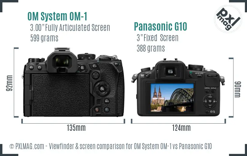 OM System OM-1 vs Panasonic G10 Screen and Viewfinder comparison