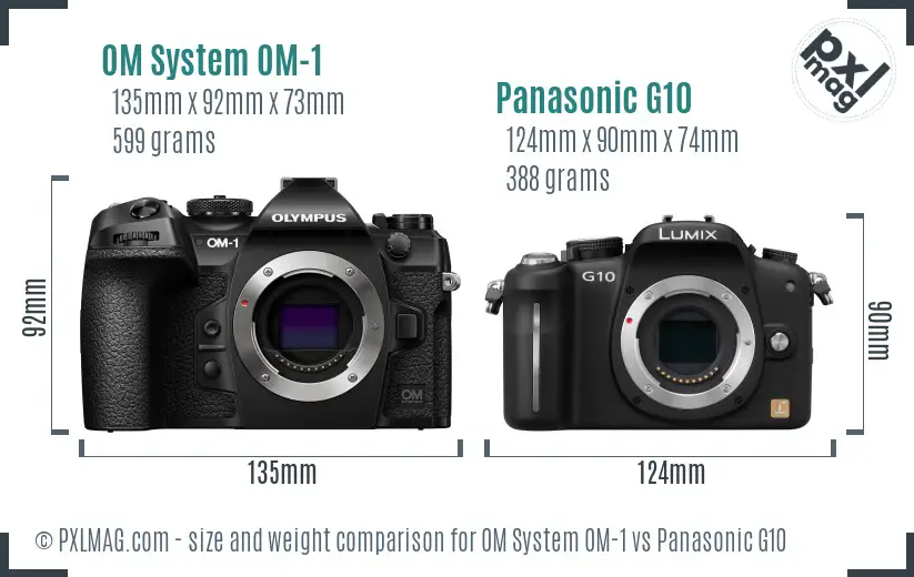 OM System OM-1 vs Panasonic G10 size comparison