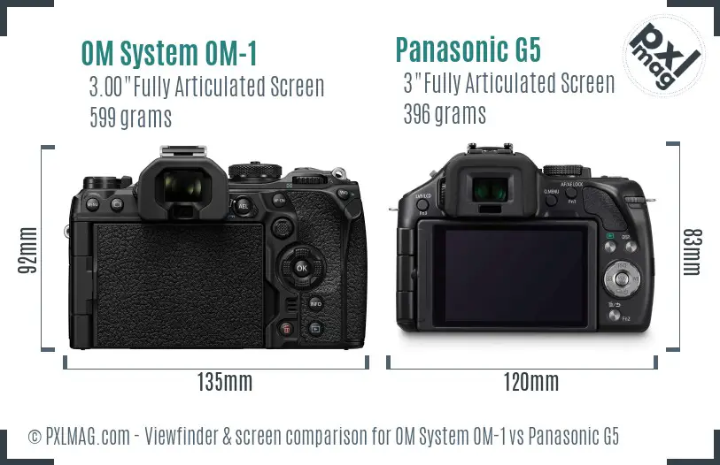 OM System OM-1 vs Panasonic G5 Screen and Viewfinder comparison