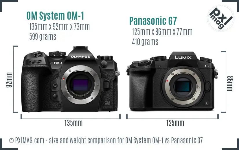 OM System OM-1 vs Panasonic G7 size comparison